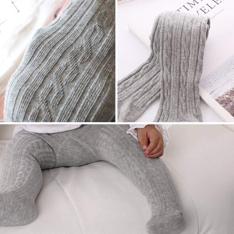 techcity Baby Girls Tights Toddler Seamless Leggings Cable Knit Cotton Pants Stockings (Pack of 3) (3 Pack Black White Grey, 3-12 Months) - Image 4